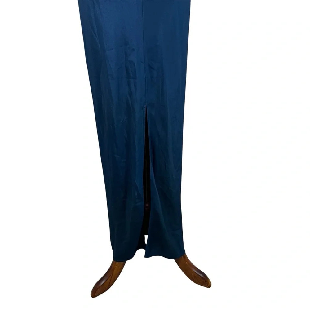 Marie Oliver 100% Silk Kaftan Maxi Dress Blue XS Resort Caftan V-Neck Luxury